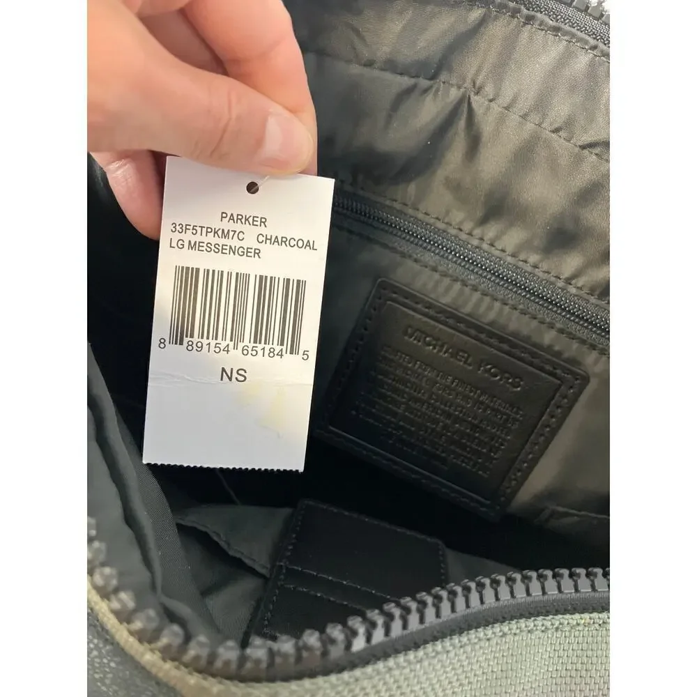 MICHAEL KORS NWT PARKER LG CHARCOAL CANVAS MESSANGER BAG